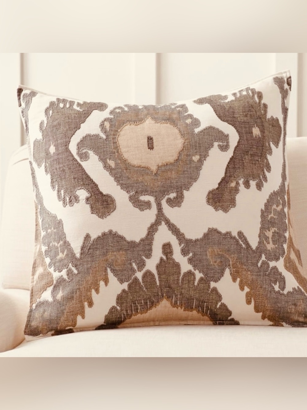 Pottery Barn Hudson Ikat Embroidered Pillow Cover - 24” Neutral